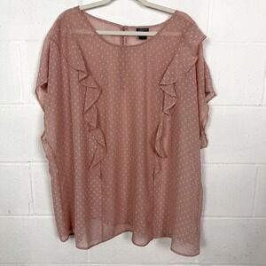Torrid Top Plus SZ 4X Blush Pink Dot Sheer Ruffle Romantic Angel Fairy Soft Girl
